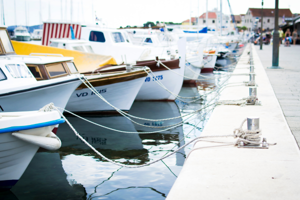 Boats lined up in water